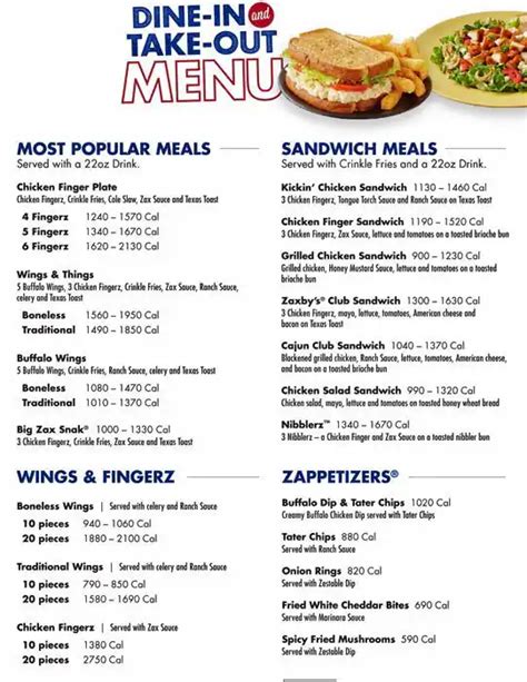 zaxbys menu.|zaxbys menu with things included.